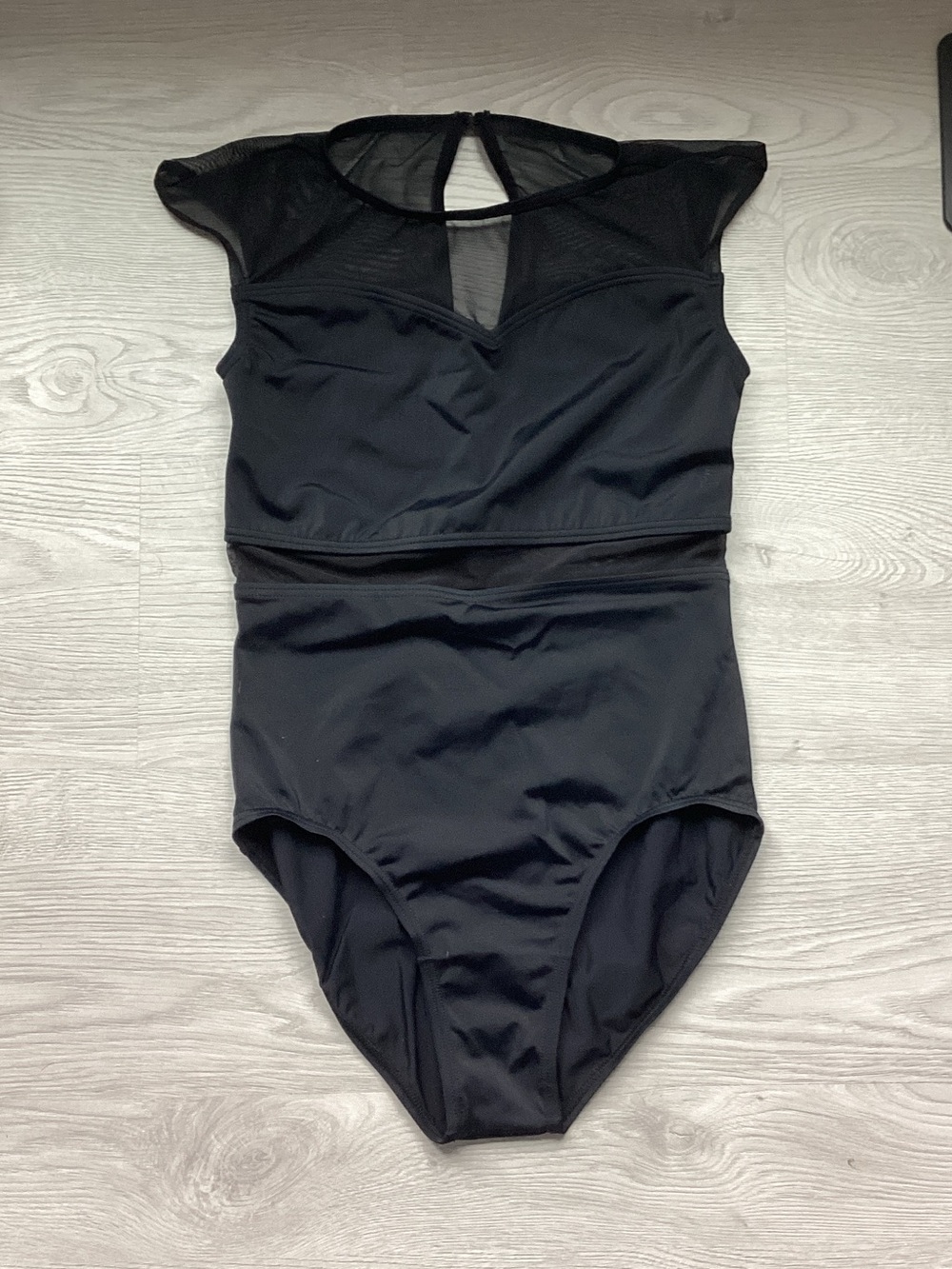 balera Black Mesh-Panel Girls' One-Piece Bodysuit